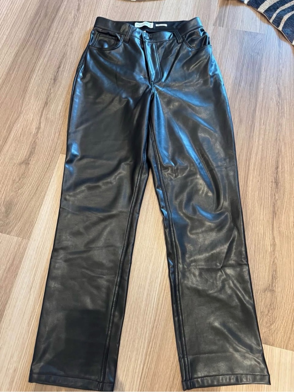 Abercrombie & Fitch Black Vegan Leather Straight-Leg Pants